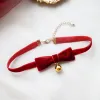 Halsband Bourgogne Velvet Choker Pearl Heart Cross Pendant Necklace For Women Lucky Red New Year Festival Christmas Halloween Jewelry Gift