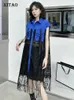 Casual Dresses Xitao Patchwork Dress Women Korea 2024 Summer Ankomst Fashion Loose Turn-Down Collar Single Breasted ZY7350