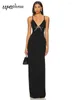 Casual Dresses 2024 Women Black Bandage Long Dress Spaghetti Strap Sleeveless Diamond Design Bodycon Cocktail Evening Party Vestidos