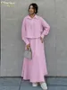 Arbeitskleider Clacive Mode Pink Streifen 2 Stück Set Frauen Outfit elegantes Langarmhemd mit hohen Taillenröcken Frauen Streetwear