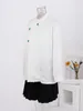 Kvinnors blusar Lanmrem White Fashion Jacquard Design Shirt Women Stand Collar Oregelbundet knapp skarvad Löst toppar Casual 2024 Spring 32C332