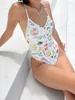 Women's Swimwear Women Monokini Swimsuit Food Print Deep V-Neck Bathing Suit Slim Fit Sling Bodysuit Beachwear