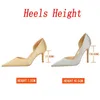 Kledingschoenen vrouwen 7,5 cm 10,5 cm hoge hakken elegante pompen dame plus size zijden satijnen groen zilveren bruiloft stiletto low fetish party h240423