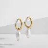 Clips Minimalist Eardrop Pearl Small Hoop Earrings for Women Gold Color Stainless Steel Circle Huggies Hoops Ear Buckle Jewelry 2022