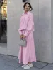 Arbetsklänningar Claceive Fashion Pink Stripe 2 Piece Set Women Outfit Elegant långärmad skjorta med höga midjekjolar kvinnliga streetwear