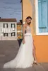 Gali Karten Beach A-Line Wedding Dresses Side Split Spaghetti Illusion Tulle Boho Wedding Gowns Sweep Train Pearls Backless Bohemian Bride