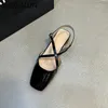 Suojialun Summer Women Sandal Fashion Grunt Slip On Ladies Mary Jane Shoes Low Heel Elegant Dress Slingback Shoes 240412