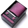 Bow Ties Wholesale Tie For Men Fashion Silk Pocket Squares Cufflink Set Necktie Gift Box Blue Floral Suit Accessories Fit Group