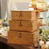 Baskets 1PCS Manual Woven Storage Basket Lid Debris Consolidation Box Sorting Jewelry WF1016