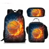 Sac à dos hip hop drôle de balle de basket de feu glacial 3pcs / set 3d imprimer étudiant bookbag de voyage de voyage ordinateur portable sac à lunch sac à lunch crayon