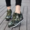 Sapatos casuais exército tênis mulheres moda mulher camuflagem salto alto altura de cunha crescente queda