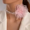 Choker moda duża róża naszyjnik kwiatowy dla kobiet elegancka imitacja Pearl Naszyjniki Koreańskie prezenty biżuterii żeńskie