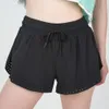 Lulumon Shorts 2024 Summer Anti Glare Running Training Outdoor Shorts Double Layered Fake Twe Piece Yoga Fitness Pants for Women