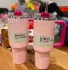 Les gobelets de flamants roses de stock américain H2.0 tasses en acier inoxydable de 40oz avec un couvercle et des tasses de voiture de paille continuent de boire des bouteilles d'eau froide rose hiver GG0423
