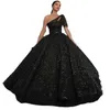 Sparkly svart paljett quinceanera klänningar en axel charro prom boll klänning golvlängd söt 16 klänning vestido de 15 vx anos lång spekial tillfälle slitage