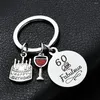 Keychains 60e anniversaire Keychain Happy Ring Gift with Black Jewelry Box Hommes Men Anniversaire de mariage ou