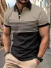 Striped Mens Casual Color Block Short Sleeve Lapel Polo Shirt For Summer Golf EUROPEAN Measurement 240417