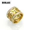 Bands Borasi neue Kristallringe für Frauen Weiß Strass Edelstahl Gold Farbe Hochzeit Frauen Blumenringe Teen Schmuck Schmuck