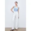 Classic high waisted wide leg white jeans year-round physical temperament