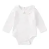 Speglar renfödd nyfödd baby unisex bodysuit solid jacquard peterpan krage baby romper andningsbar bomull långärmad pojke flicka kläder