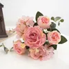 28cm Artificial Flowers Retro Silk Rose Bouquet Hydrangea Peony Vintage Bride Holding Fake Plants Home Wedding Decoration Accessories