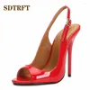 ドレスシューズSdtrft Slingbacks女性14cm薄いかかとZapatos Mujer Crossdresser PEEP TOE POMPSカジュアルな小剣夏セクシーなSMサンダル