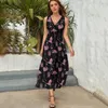 Casual Dresses Flamingo Grass Dress Womenskawaii Maxi V Neck High midje Street Wear Graphic Boho Beach Long