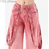 Women's Jeans Pink bagged cargo pants Y2K womens high waisted wide leg jeans hip-hop retro straight denim Trousers Harajuku oversized top yq240423