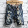 Summer Men Ripped Short Jeans Streetwear Hole Straight Slim Casual Denim Shorts Male Brand Clothes 240412