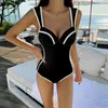 Women's Swimwear Steel Support Gathered Small Breasts Sexy Black Triangle Swimsuit Slim Body Cover Belly Thin Simple