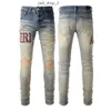 Man jeans ontwerper Jean Purple Jeans Brand Skinny Slim Fit Luxury Hole gescheurde Biker -broek Skinny Pant Designer Stack Heren Trend Trend Trousers 180