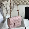 24P Womens Chip Coin Charms Classic Mini Flap Square Quilted Cross Body Shoulder Bags Black Blue Pink Grey Gold Chain Handbags Diamond Lattice Purse 16x10cm