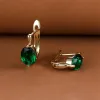 Clips Oval Royal Blue Green White Red Stone Hoop Earrings For Women Champagne Gold Color Wedding Ear Buckle MOM Birthday Party Jewelry