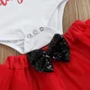 Clothing Sets Baby Girl Romper Skirts Outfits Short Sleeve White Red Mesh Bow-Knot Headband Dot Set