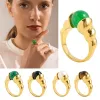 Bande annate vintage anello grosso rotondo perle bianche rotonde perle di pietra verde per donna fascino