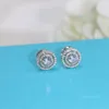 Round Charmörhängen S925 Sterling Silver Brand Designer Double Round Circle Charm Stud Earrings for Women smycken med låda