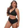 New Big Chest Fat Lady Large Split Solid Bikini High Waist Swimsuit for Women