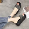 Slippers Women Summer String Bead Slides Shoes Jelly Flip Flops Heeled Mules Platform On A Wedge Sliders Glitter Heels H240423