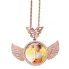 Hip Hop Jewelry Butterfly Head Angel Wings Round Pendant Micro Set Zircon DIY Personlig fotoram