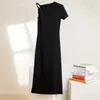 Womens Dress irregular sleeve tight fitting elastic long dress