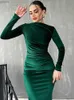 Urban Sexy Dresses Dulzura 2024 Spring Summer Velvet Long Sleeve Midi Dress For Women Ruched Long Dress Elegant Party Clothes Evening Green OutfitsL2404