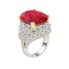Cluster Rings S925 Full Body Silver Tiktok Red Treasure Blue Color Separation Luxury Temperament Large Egg Jewelry Ring