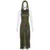 Lässige Kleider Goth Dark Cyber Gothic Desert Walker Kapuze Y2k Punk Grunge Hollow Out Midi Kleid Frauen sexy Split Side Solid Streetwear