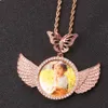 Hip Hop Jewelry Butterfly Head Angel Wings Round Pendant Micro Set Zircon DIY Personlig fotoram