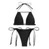 Kvinnors badkläder 2st/set kvinnor mager lady baddräkt halter bh dubbel midja repet bror bikini set strandkläder