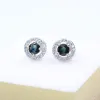 Orecchini Classic Sapphire Stalling Orecchini da 4 mm rotondi Brilliant Natural Blu scuro Blu Orecchini gemme pietra di gemme solido 925 Silver Sapphire Earrin