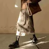 Y2K Streetwear Longues longues irrégulières pour femmes vintage brun faux deux pièces jupes en velours côtelet