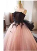 Party Dresses Black Top Pink Prom Dress Axless Crystals Födelsedag Formell aftonklänningsapplikationer Blommor Vestidos de Gala Mujer Big Bow