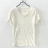 Summer 100% Cotton T-shirt Men V-neck Solid Color Casual T Shirt Basic Tees Plus Size Short Sleeve Tops Y2449 240420