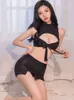 Sexy Secretary Uniform Temptation Role Play Open Bust Women's Lingerie Cosplay Costume Crop Tops with Slit Skirt Ladies Outfits